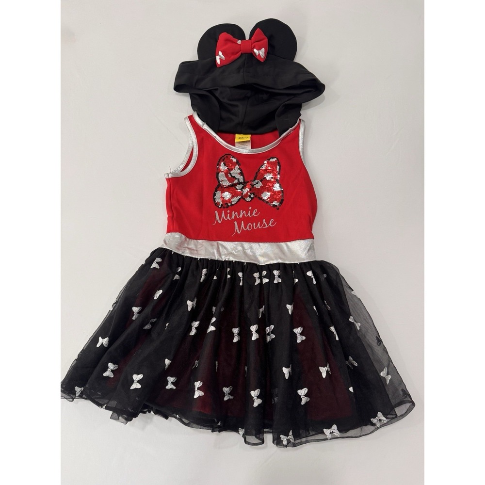 Disney‎ Minnie Mouse Costume Dress Hood Ears Girls XS 4/5 Halloween Dress Up
